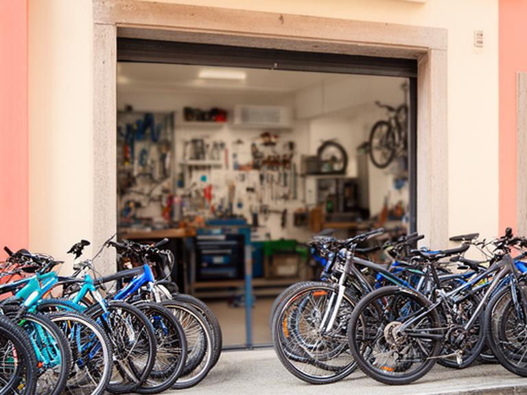 Fachada da loja Zênite Bicicletas em Amares com bicicletas alinhadas à entrada e oficina visível ao fundo