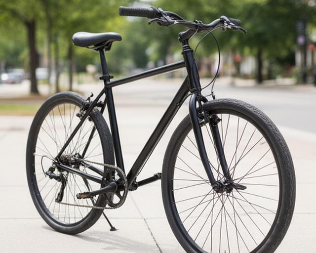 Bicicleta urbana preta encostada numa rua de Amares com calçada clara e árvores ao fundo