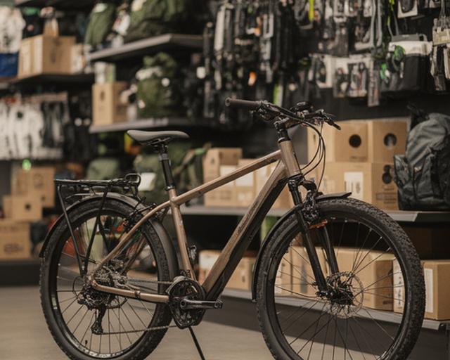Bicicleta trekking usada Algarve 24 estacionada junto a prateleiras de acessórios, pronta para passeio comprido