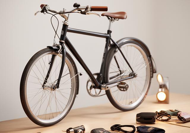 Bicicleta urbana junto a acessórios de passeio, num espaço limpo e claro
